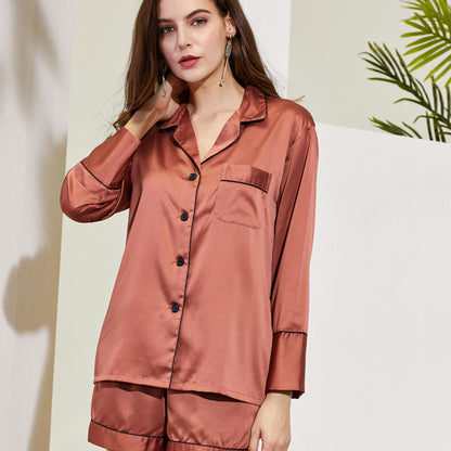 Pijama de Manga Larga y Shorts de Novia Color Maple Red